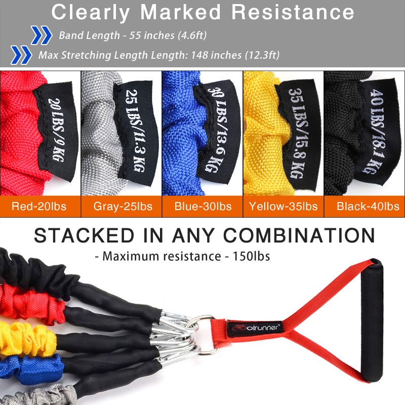 Coolrunner 14 PCS Resistance Bands Set, Exercise Tubes, 20lbs to 40lbs Workout Bands with Handles Protective Nylon Sleeves Door Anchor Ankle Strap, Elastic Exercise Bands for Men Women - up to 150lbs - Image 4